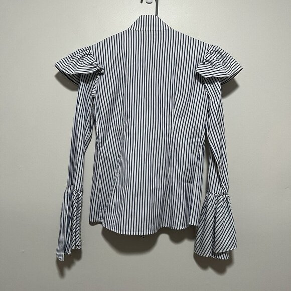 Caroline Constas Marla Blue Stripe Ruffle Button Down Blouse Size Small - Picture 7 of 9